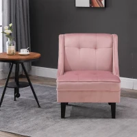 HOMCOM Upholstered Accent Chair Modern Winged Tufted Contemporary Single Sofa Chair with Rubber Wood Legs, Thick Padding Mid-Back, and Wings for Living Room Bedroom, Pink(m-4)