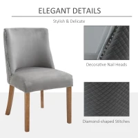 HOMCOM Modern Dining Chairs Set of 2 with High Back, Dining Room Chairs with Nailhead Trim, Upholstered Seats and Solid Wood Legs for Kitchen, Light Grey(m-7)