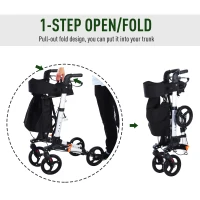 HOMCOM Rollator Walker 1-Step Open with Seat  Storage  Wheelchair(m-4)