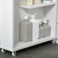 Kleankin Slim Bathroom Cabinet with Castor Wheels Storage Organizer and Wood Shelves To Fit In Small Spaces, White(m-14)