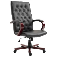 Vinsetto High Back Faux Leather Office Chair with Button Tufted Design, Executive Computer Desk Chair with Solid Wood Feet and Arms, Black(m-1)