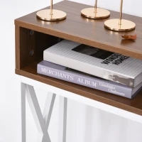 HOMCOM Industrial Style Entryway Console Table Desk with Shelf for Living Room, or Bedroom, Walnut Wood Grain and White(m-11)