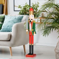 Open Box HOMCOM 42" Wooden Traditional Nutcracker King Figure with Sword - Red and Green(m-2)