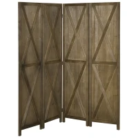 HOMCOM 4 Panel Folding Room Divider, 5.5ft Tall Freestanding Paulownia Wood Wall Divider Panels for Indoor Bedroom Office, Brown(m-12)