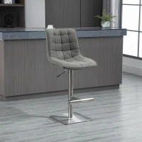 HOMCOM Vintage PU Leather Bar Stool with Stainless Steel Base, Adjustable Counter Height Bar Chair Swivel Barstool with Back, Footrest, Grey(m-8)