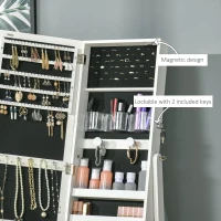 HOMCOM 60" Full-Length Mirror Jewelry Storage Armoire w/ Lockable Door & Key, White(m-7)