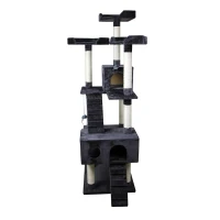 Pawhut 91" Cat Tree with Scratching Post Activity Centre Tower Climbing Grey(m-3)
