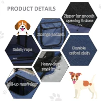 PawHut Pet Stroller Foldable Dog Cat Carriage with Adjustable Handlebar Brake, Storage Bag, Mesh Window, Safety Leash, Blue(m-5)