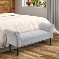 HOMCOM 52" Linen Upholstered Accent Ottoman Bench With Armrests, Light Gray(m-9)