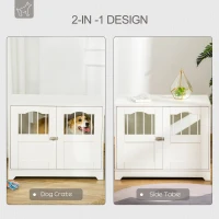 PawHut 29.5" Wooden Dog Cage with Windows, End Table Furniture Style, Modern Pet Kennel with Lockable Doors Elevated Base for Small and Medium-sized Dogs, White(m-4)