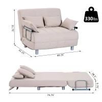 HOMCOM 3-in-1 Convertible Chair Sofa Bed Lounger Folding Bed with Adjustable Backrest and 4 Pillows Beige(m-3)