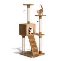 PawHut 52" Multi-Level Tower Cat Tree Condo Furniture Kitty Scratching with Toy  Dark Beige(m-1)