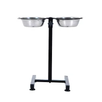 PawHut 24" Stainless Steel Adjustable Height Elevated Double Diner Dog Bowls - Silver/Black(m-5)