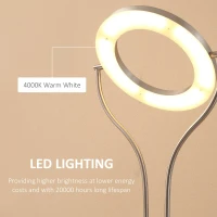 HOMCOM Modern LED 2 Light Floor Lamp, Tall Standing Lamp with Rotatable Ring Light and Height Adjustable Side Light for Living Room or Bedroom, Silver(m-6)