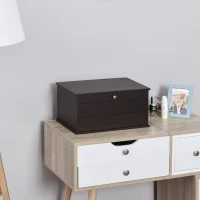 HOMCOM 3-Tier Jewelry Box Organizer with Glass Mirror and 6 Slots for Beauty Accessories, Costume Jewelry - Walnut(m-7)