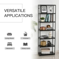 HOMCOM Modern 7 Tier Bookshelf Bookcase Utility Storage Shelf Organizer for Home Office with Display Rack Metal Frame, Walnut(m-5)
