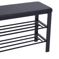 HOMCOM Hallway Shoe Bench with 2 Tier Shoe Rack Holder Entryway Shoe Storage Shelf Unit with Padded Seat Black(m-5)