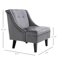 HOMCOM Upholstered Accent Chair Modern Winged Tufted Contemporary Single Sofa Chair with Rubber Wood Legs, Thick Padding Mid-Back, and Wings for Living Room Bedroom, Grey(m-3)