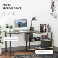 HOMCOM Mobile L-Shaped Rotating Computer Desk with Storage Shelves Moveable Rolling Writing Table Home Office Study Workstation for Home Office, Grey(m-5)