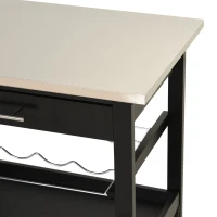 HOMCOM Pine 3-Tier Multifunction Kitchen Rolling Island Cart with Open Storage Shelves, Wine Rack & Stainless Steel Top(m-11)