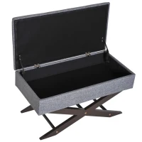 HOMCOM 32" Tufted Upholstered Storage Ottoman Bench X Leg Bed Bench with Organizer Padded Piano Keyboard Seat Grey(m-5)
