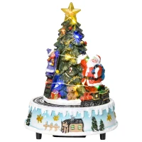 HOMCOM Animated Christmas Tree Scene, Pre-Lit Musical Collectable Decor with Moving Train and Santa, Winter Wonderland Set for Indoor Holiday Display(m-11)