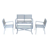 Outsunny 4pc Sling Mesh Sectional Sofa Set Outdoor Garden Patio Furniture Grey(m-4)