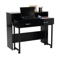 HOMCOM 2pc Nesting Computer Desk Storage Writing Rolling Table Workstation (Black)(m-2)