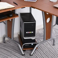HOMCOM L-Shaped Corner Computer Office Desk Workstation with Elevated Shelf, Rolling Keyboard Tray, & Convenient CPU Stand, Brown(m-18)