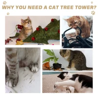 PawHut 3- Levels Plush Cat Tree Tower Ladder Shape Activity Center with Sisal Scratching Posts 3 Condos Funny Sticks and Balls, Beige(m-10)