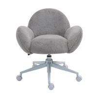 HOMCOM Faux Fur Leisure Chair Accent Chair Office Swivel Chair with Mid-Back Wide Design, Adjustable Seat Height, Steel Base, Wheels, Grey(m-11)