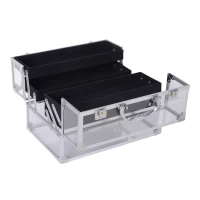 HOMCOM Portable Makeup Case Train Case Lockable Aluminum w/ 4 Trays & Bottom Drawer Sliver(m-2)