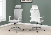 Monarch Executive High-Back Office Chair with Fixed Arm Rests and Adjustable Headrest - Grey Fabric / White Frame(m-2)