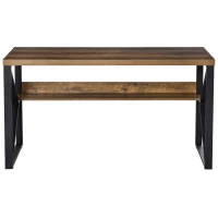HOMCOM 55 Inch Industrial Writing Desk with Storage Shelf, Computer Desk with K-Shaped Steel Frame and Adjustable Footpads for Office, Black/Brown(m-9)