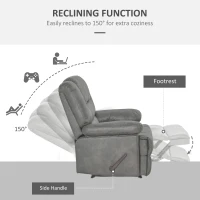 HOMCOM Manual Recliner Chair Overstuffed Single Sofa with Wide Cushioned Seat, Flip-Up Storage Armrests, 2 Cup Holders and Oversized Headrest, Grey(m-4)