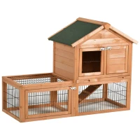 PawHut 53" Wooden Rabbit Hutch Bunny House Poultry Cage With Outdoor Run, Removable Tray, Ramp and Weatherproof Roof(m-9)
