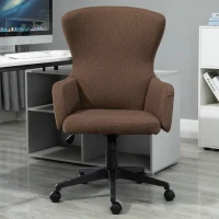 Vinsetto Swivel Office Chair Modern Linen Upholstered Home Computer Desk Task Chair with Cushioned Arm, Wheels, Adjustable Height, Brown(m-8)