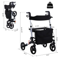 HOMCOM Rollator Walker 1-Step Open with Seat  Storage  Wheelchair(m-3)