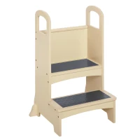 Qaba Toddler Tower Kitchen Helper for Children with 2 Non-Slip Steps and Support Handles - Natural(m-1)