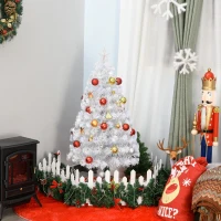 HOMCOM 4ft Fir Artificial Christmas Tree with Realistic Branches, 130 Multi-Color Fiber Optic LED Lights and 130 Tips, White(m-10)