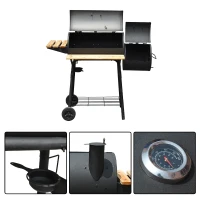 Outsunny Free Standing Charcoal BBQ Grill Barbecues 2 Burners Cooking with Wheels Black(m-2)