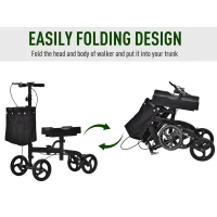 HOMCOM Knee Walker w/ Basket Safety Lock Crutch Alternative PU Seat Rehabilitating Rollator Black(m-5)