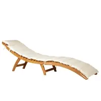 Outsunny Outdoor Chaise Lounge, Acacia Wood Folding Sun Lounger Chair with Cushion Pad for Patio, Garden, Lawn, Backyard, Cream White(m-1)