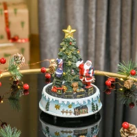 HOMCOM Animated Christmas Tree Scene, Pre-Lit Musical Collectable Decor with Moving Train and Santa, Winter Wonderland Set for Indoor Holiday Display(m-2)