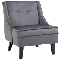 HOMCOM Upholstered Accent Chair Modern Winged Tufted Contemporary Single Sofa Chair with Rubber Wood Legs, Thick Padding Mid-Back, and Wings for Living Room Bedroom, Grey(m-1)