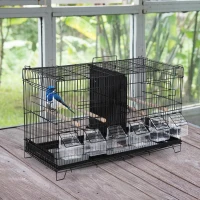 PawHut 23.5" x 11.75" x 13.9" Caged Bird Feeder Home with 4 Easy Access Doors, 6 Food Boxes, & 4 Relaxing Perch Poles(m-2)
