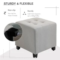 HOMCOM Tufted Ottoman Linen-Touch Fabric Upholstered Footrest Stool with Anti-Slip Pads, Light Grey(m-4)