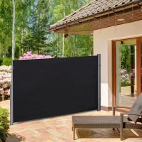 Outsunny 118" x 79" Side Awning, Retractable Privacy Screen & Driveway Guard, Instant Outside Screen, Wall, or Fence, Side Shade and Wind Block for Indoor Outdoor, Garden, Black(m-2)