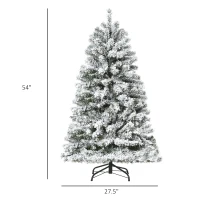 HOMCOM 4.5ft Tall Pre-Lit Snow-Flocked Artificial Christmas Tree with Realistic Branches, 200 Warm White LED Lights and 400 Tips(m-3)