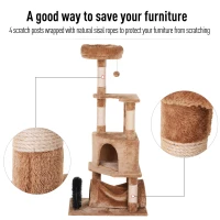 PawHut Cat Tree Tower with Natural Seaweed Scratch Posts Plush Perch  Ladder  Teasing Toy Ball and Fur Brush(m-6)